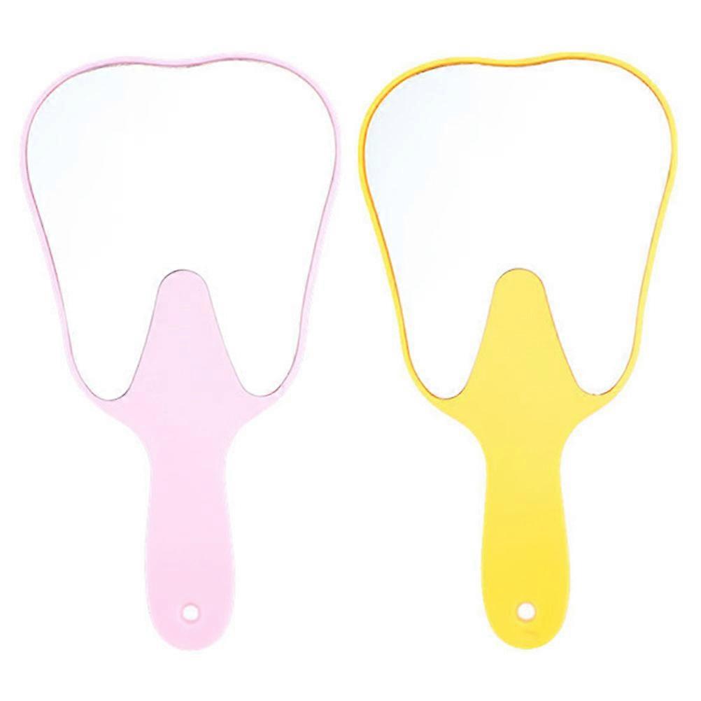 Plastic Makeup Mirror Handheld Tooth Shaped for Make Ups 2Pcs Set