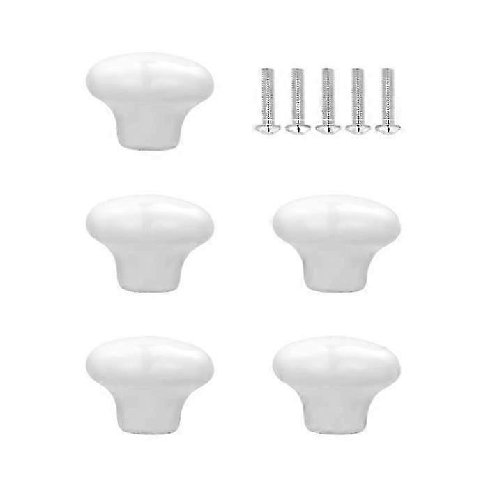 WINOMO 5pcs Durable Round Ceramic Kitchen Cabinet Drawer Knobs Door Pull Handles (White) DOOR HANDLE