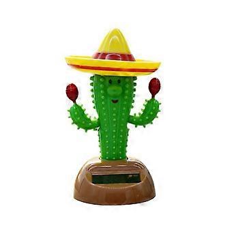 Solar Powered Bouncing Cactus Figure Resin Bobblehead for Car Desk Home Office Decor