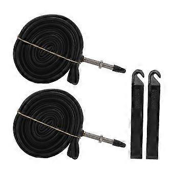 Set van 2 fietsbinnenbanden 700x23c butylrubber met 48mm Presta-ventiel voor racefietsen. Inclusief 2 bandenlichters.