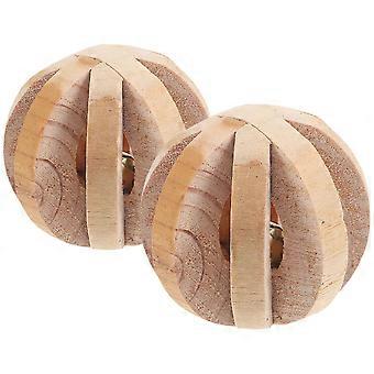 Hamster Chew Toy with Bell Wooden Material 2Pcs Natural Rabbit Molar Toy