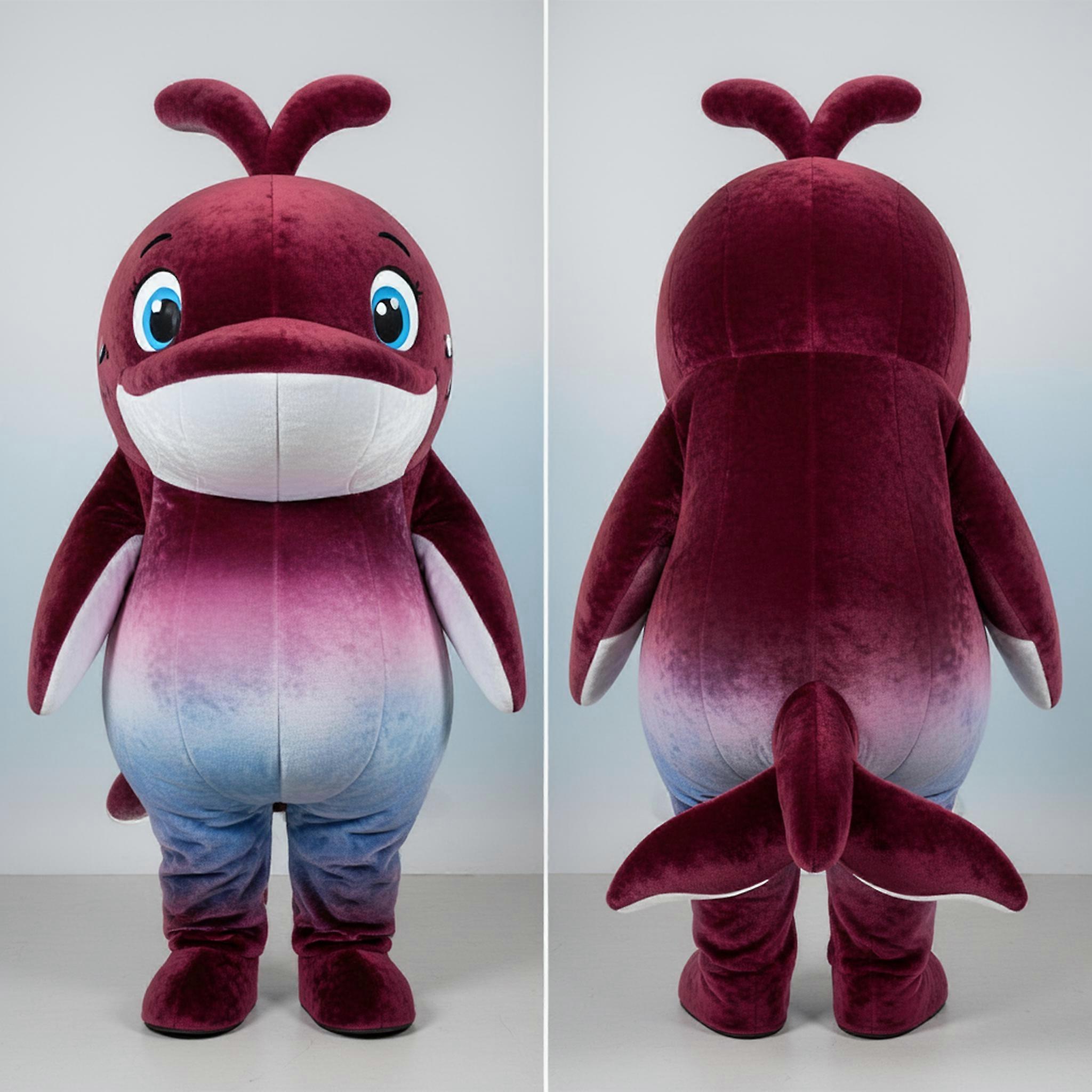 MASTICOT Maroon Rounded Humpback Whale Mascot