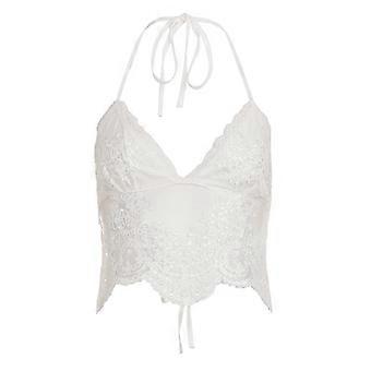 European and American style sexy babes V-neck perspective jacquard lace suspender women's pure desire wind backless neck vest