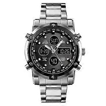 Men's Stainless Steel Digital Watch Three Time Chrono Alarm EL Backlight 30M Water Resistant Business Travel Essential