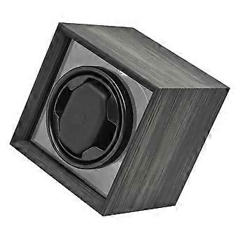Single Automatic Watch Winder Case with Clear Front Display Window, Black Wood Finish Watch Box and Blue Interior Accent Light for Desktop Display