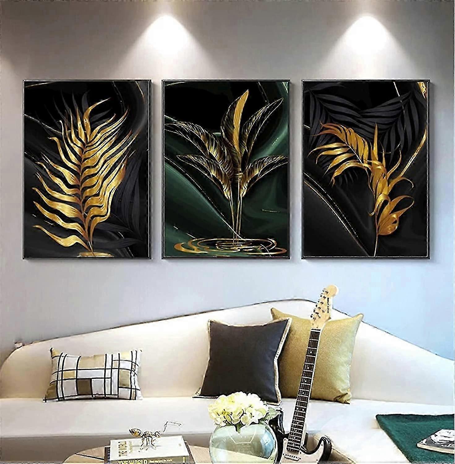 3 Gold Leaf Posters compatible with Wall Decoration