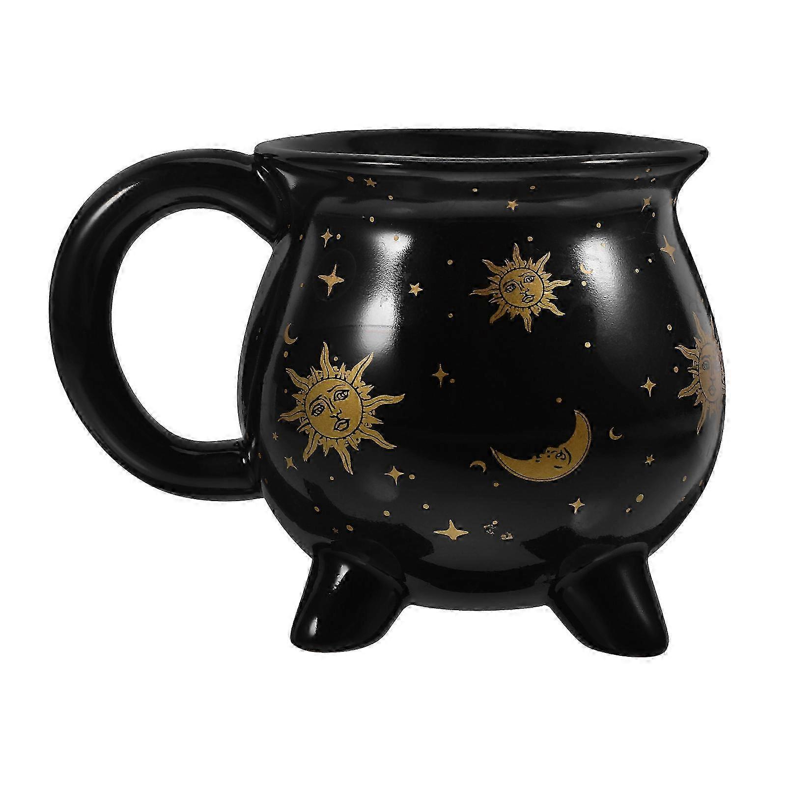 Halloween Cauldron Drinking Cups 5Pcs Black Ceramic Mugs