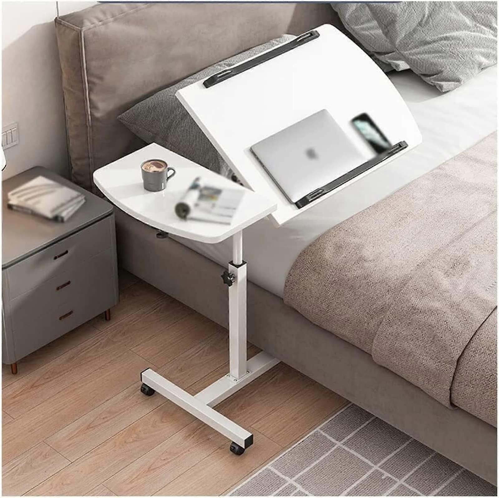 Overbed Table Adjustable Bedside Table with Height Adjustable Tilting Desktop and Wheels for Bedroom
