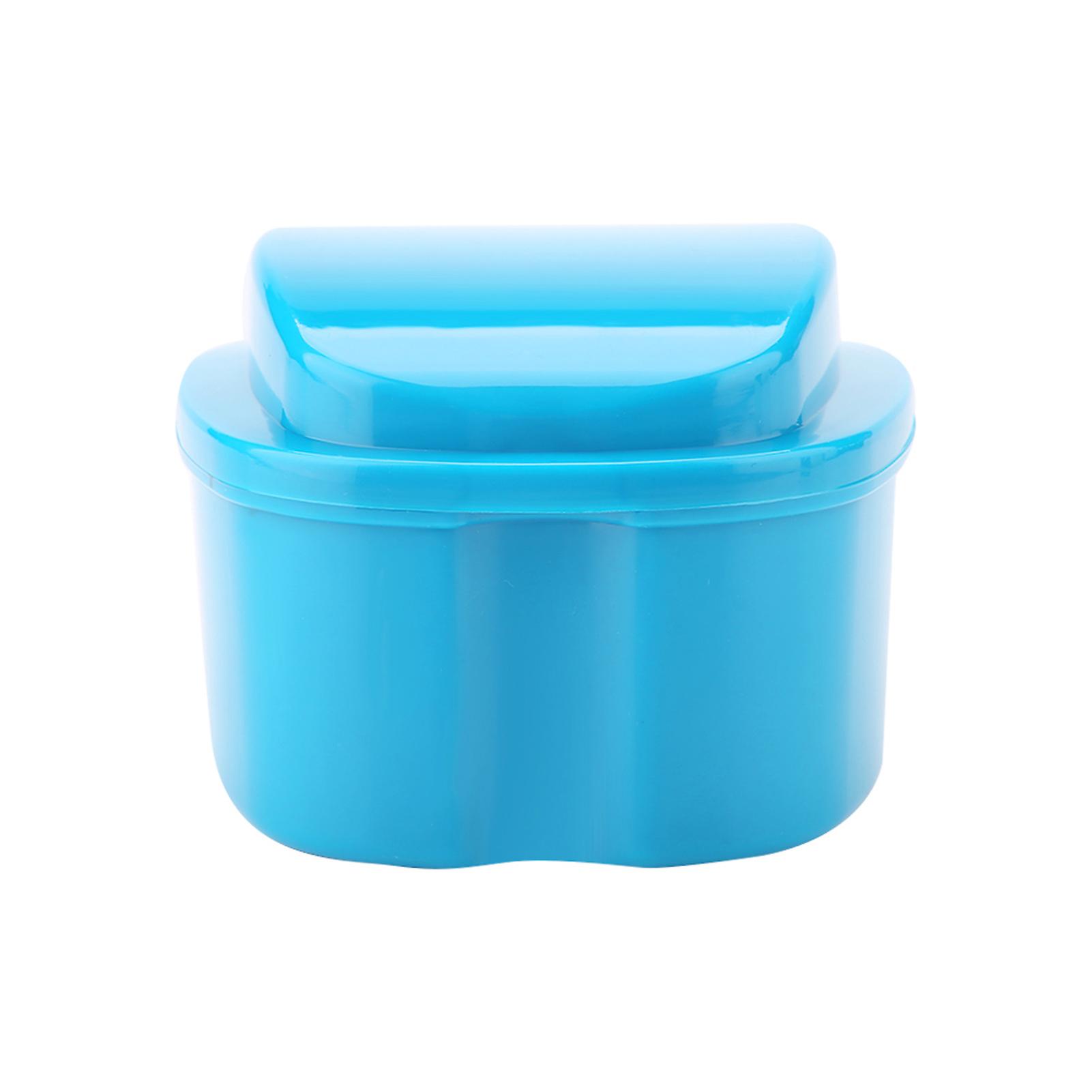 Denture False Teeth Storage Box Case With Filter Screen Dental Appliance Light Blue