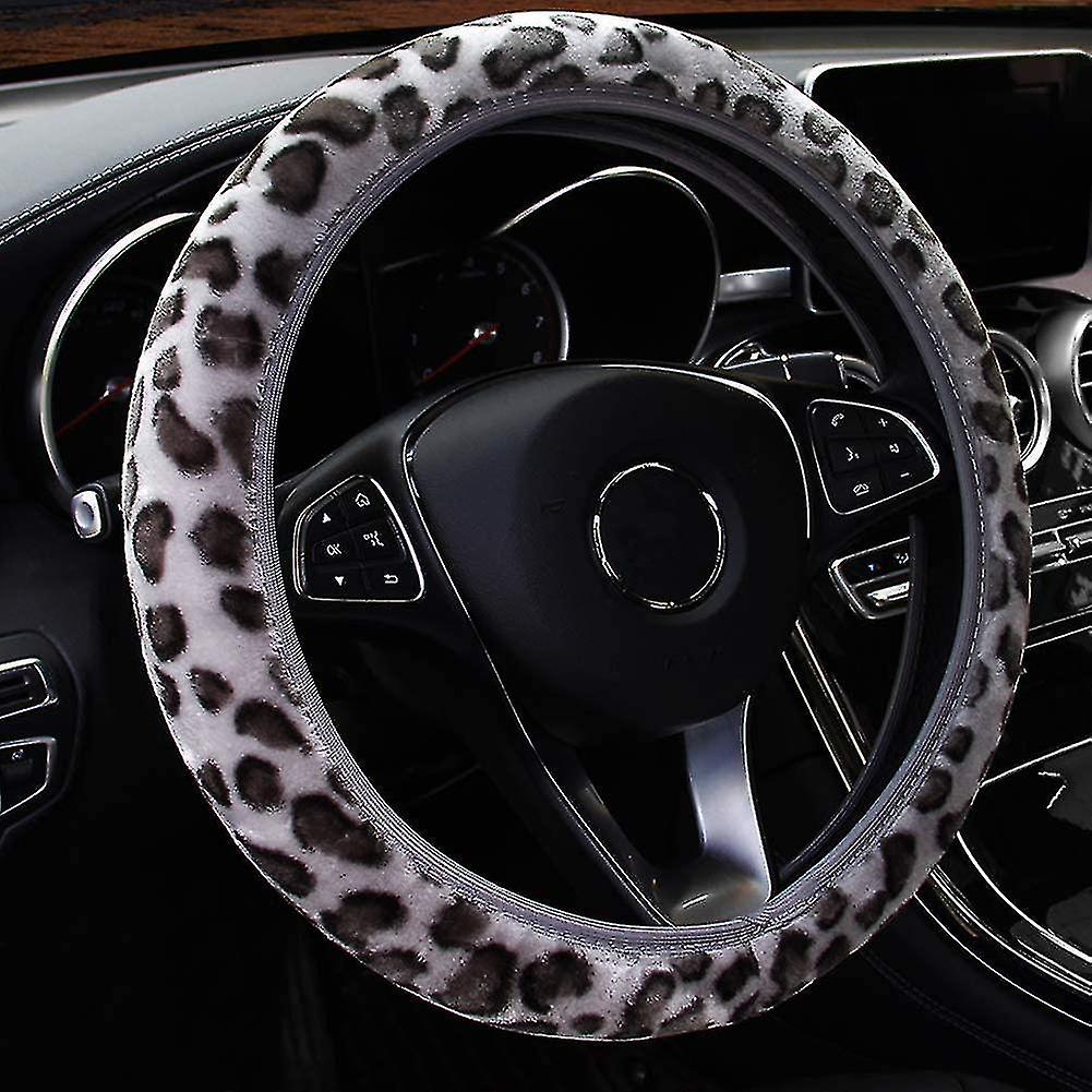 Leopard Fluffy Plush Steering Wheel Cover Soft Plush Warm Winter Universal 38cm