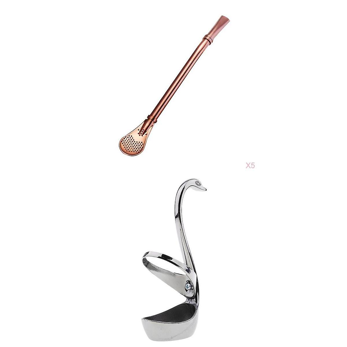 Creative Swan Spoon Holder Coffee Spoon Drinking Straw Teaspoon  #5