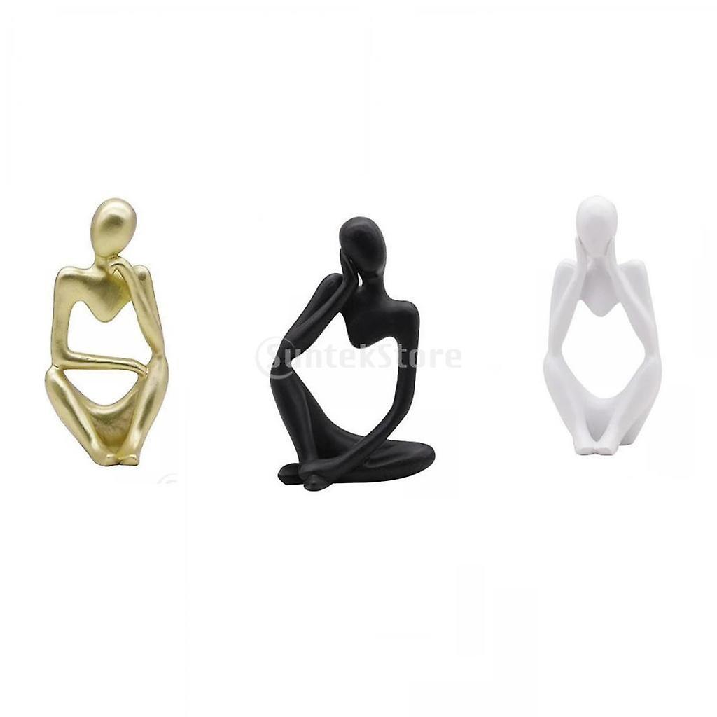 3x Thinker Sculpture Figurine Home Statues Modern Bookcase