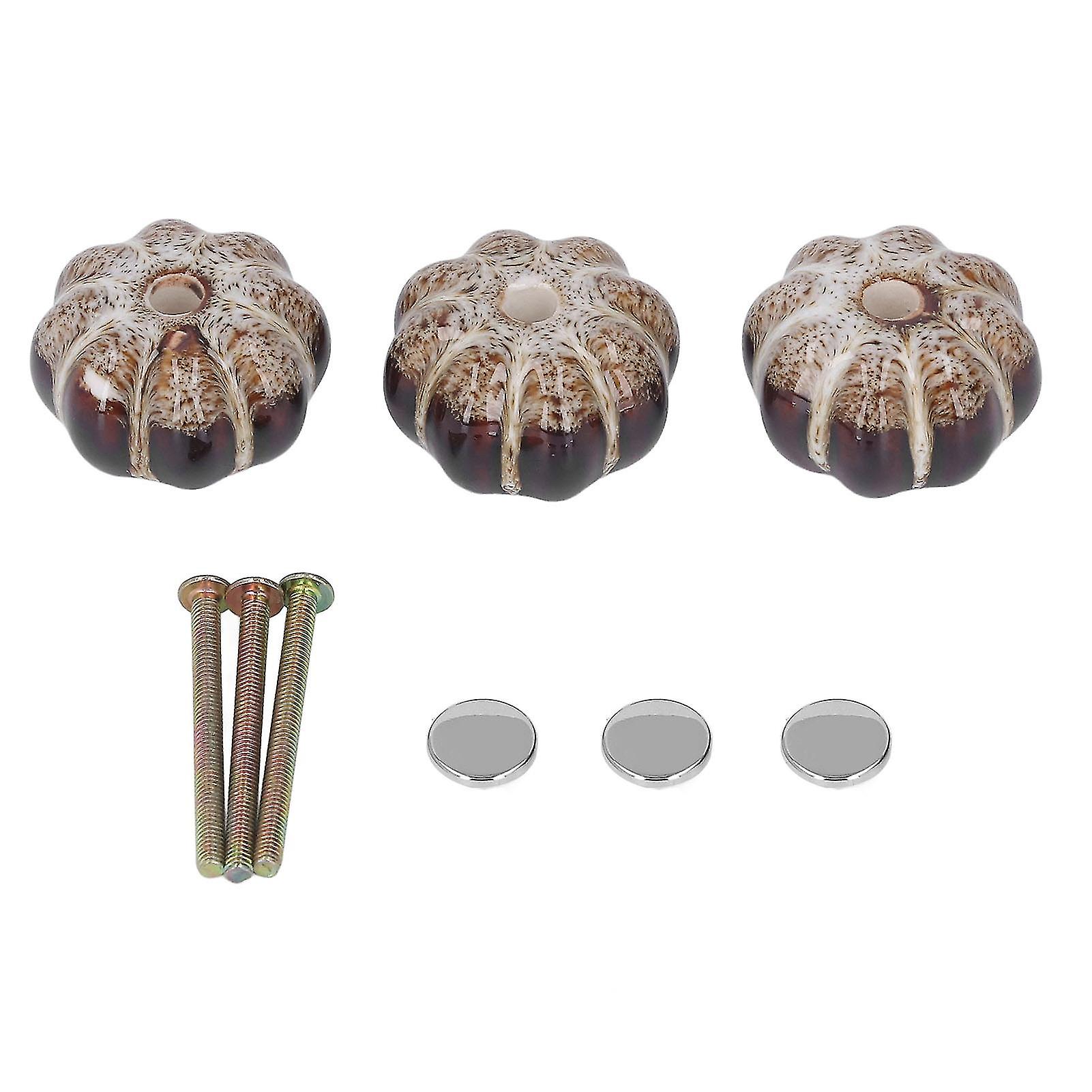 3 Pcs Ceramic Pumpkin Door Pull Handles for Kitchen Cabinet Drawer Cupboard Silver Finish Durable Decorative Knobs