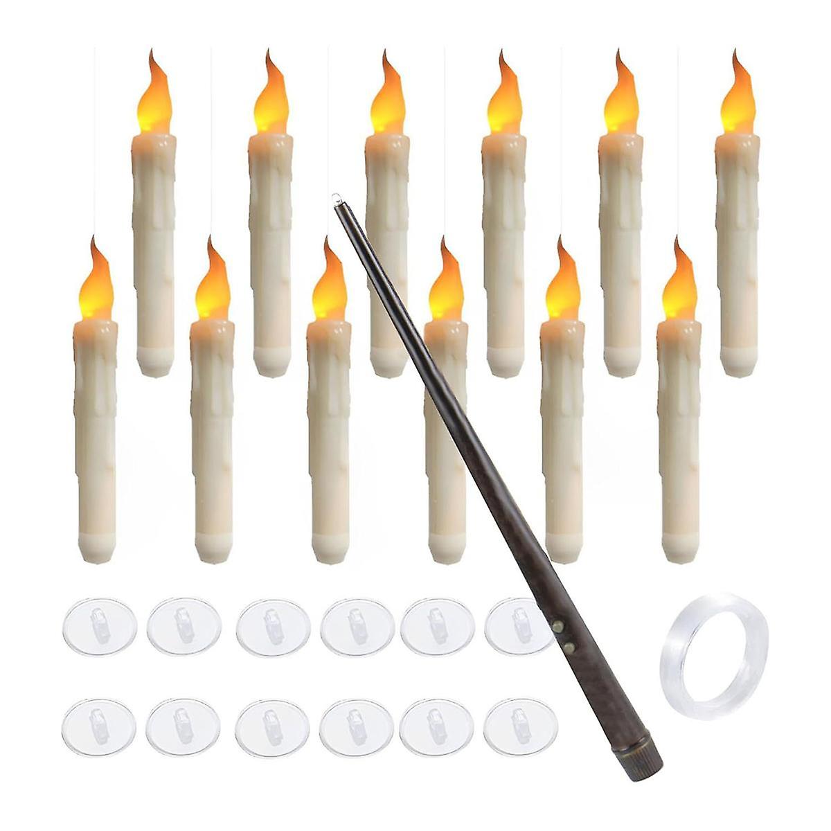 12PCS with Wand Flickering Warm Light LED Flameless Candle Taper Candles for Christmas Party