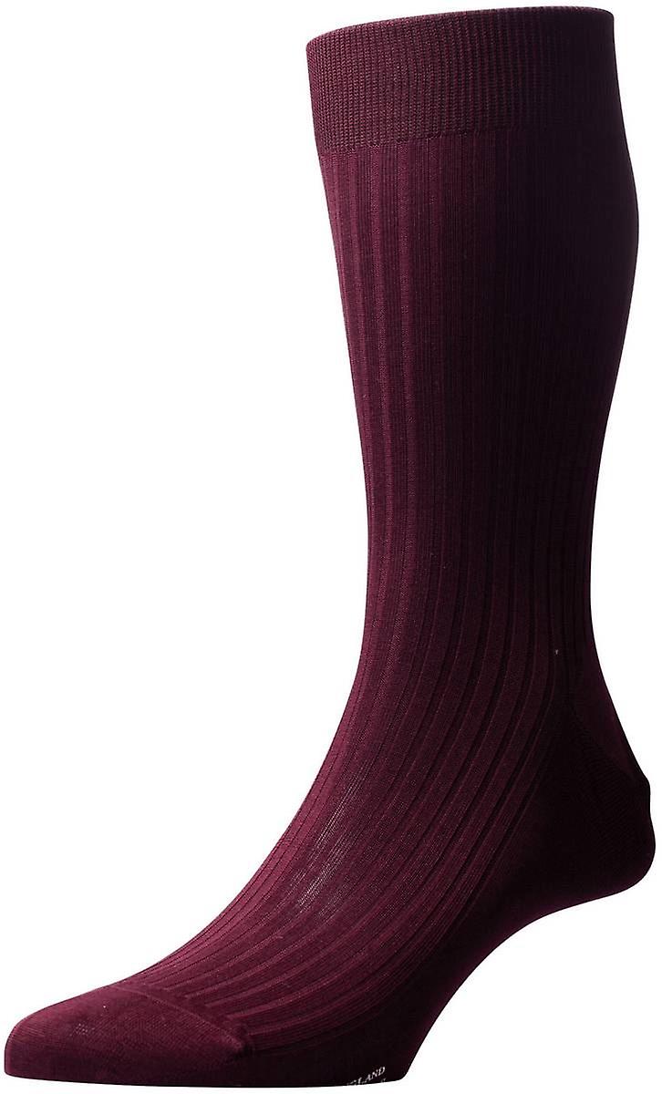 Pantherella Vale Rib Cotton Lisle Socks - Burgundy