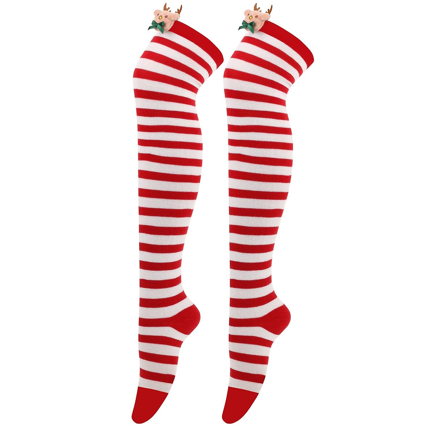 1 Pair Knee Socks Extra-Long Super Soft Breathable Stretchy Stripe Pattern Decorative Polyester