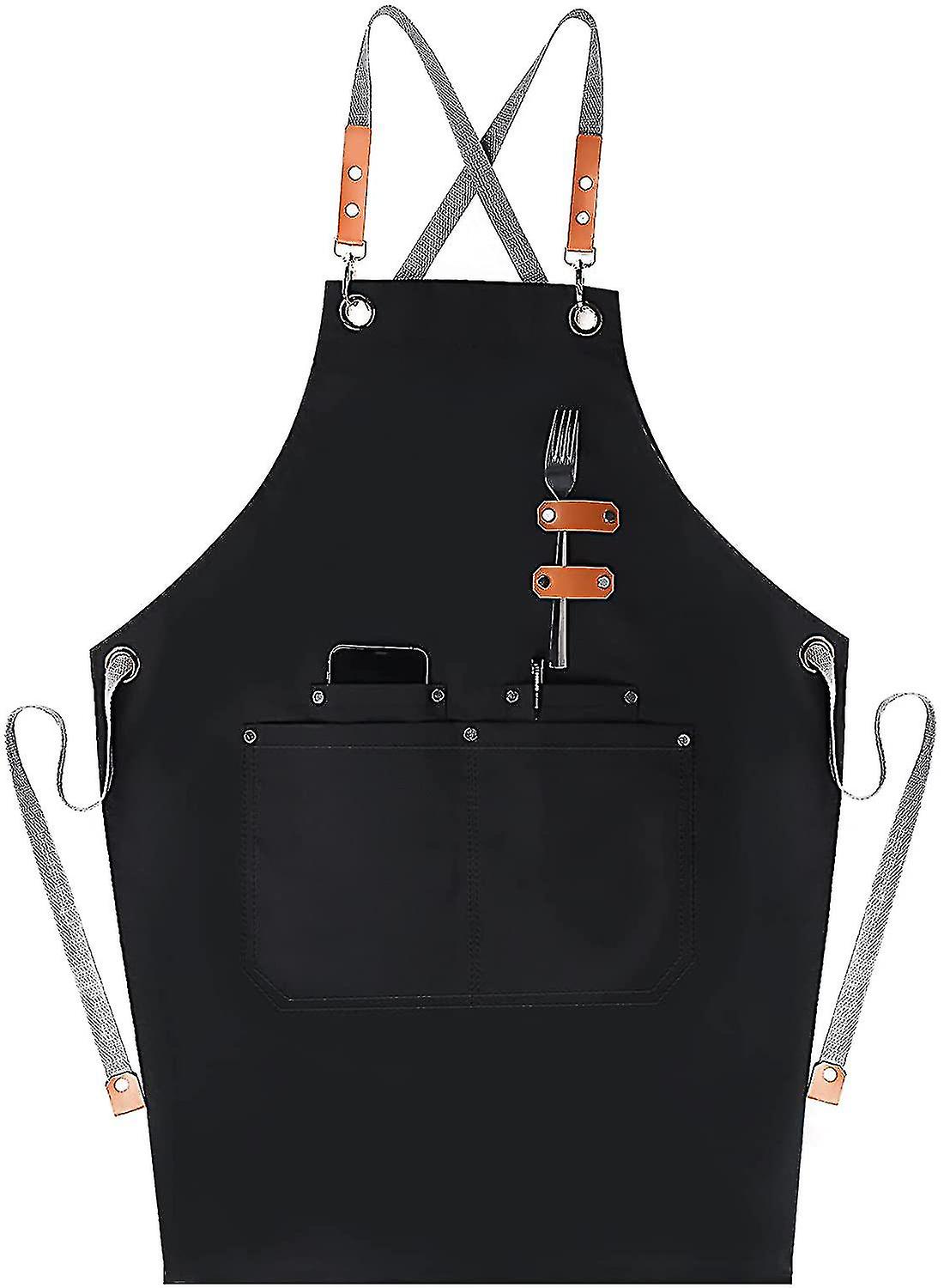 Chef Apron with Cross Back - Bib Apron Cooking Apron with Large Pockets for Men
