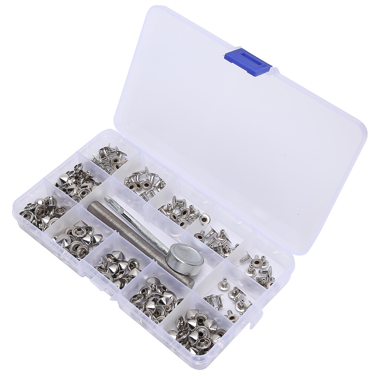 Leather Rivets Round Pointed Double Cap Aluminum Alloy Snag Kit with Punch Installation Tool