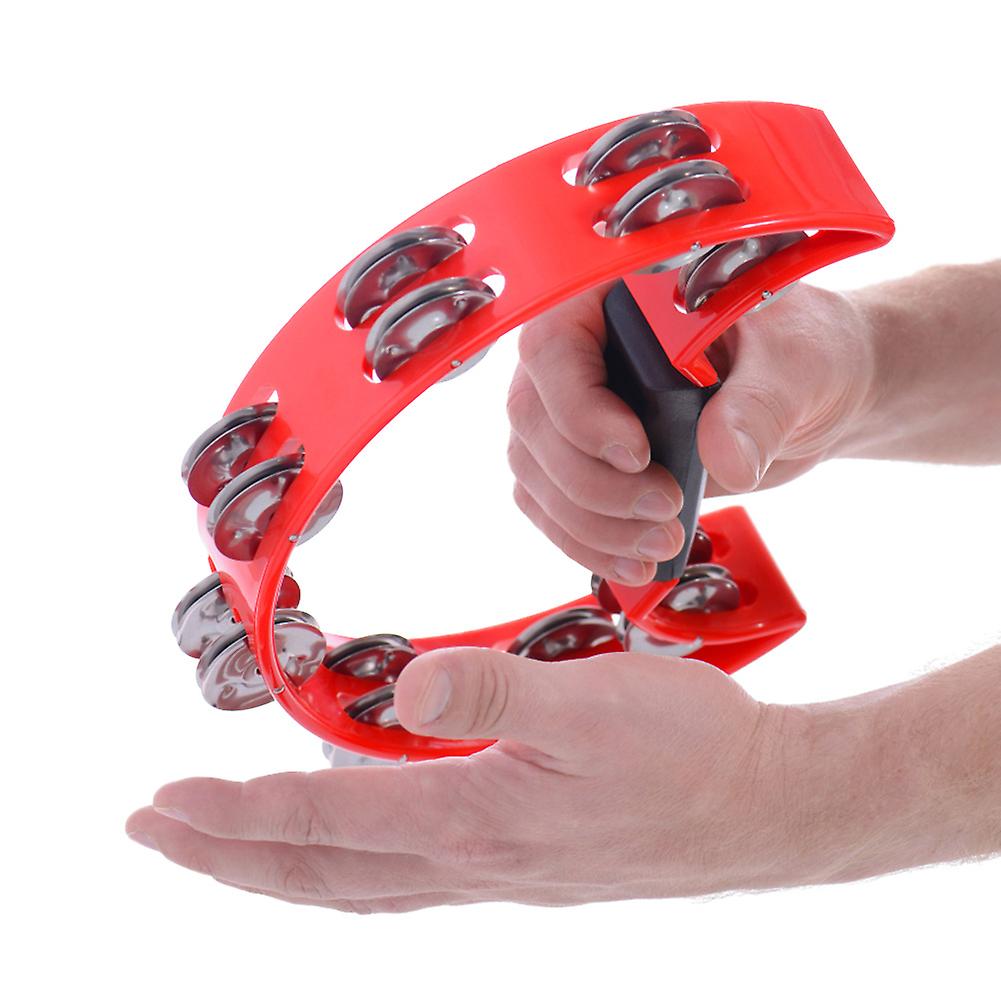 Double Row Jingles Handbell Tambourine 22.5x20.5cm Red Eco-Friendly