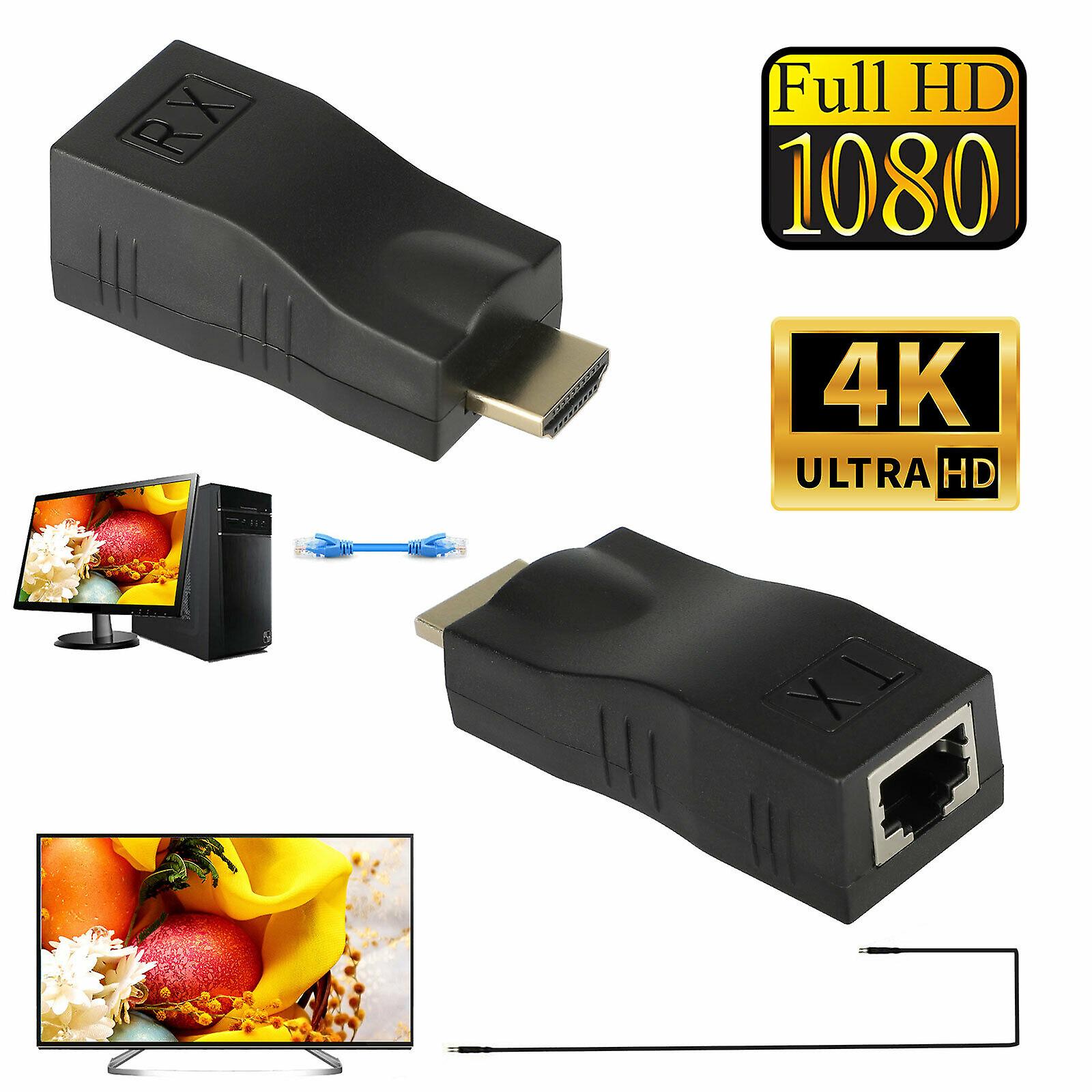 2Pcs 4K 1080P HDMI Extender to RJ45 Over Cat 5e/6 Network LAN Ethernet Adapter