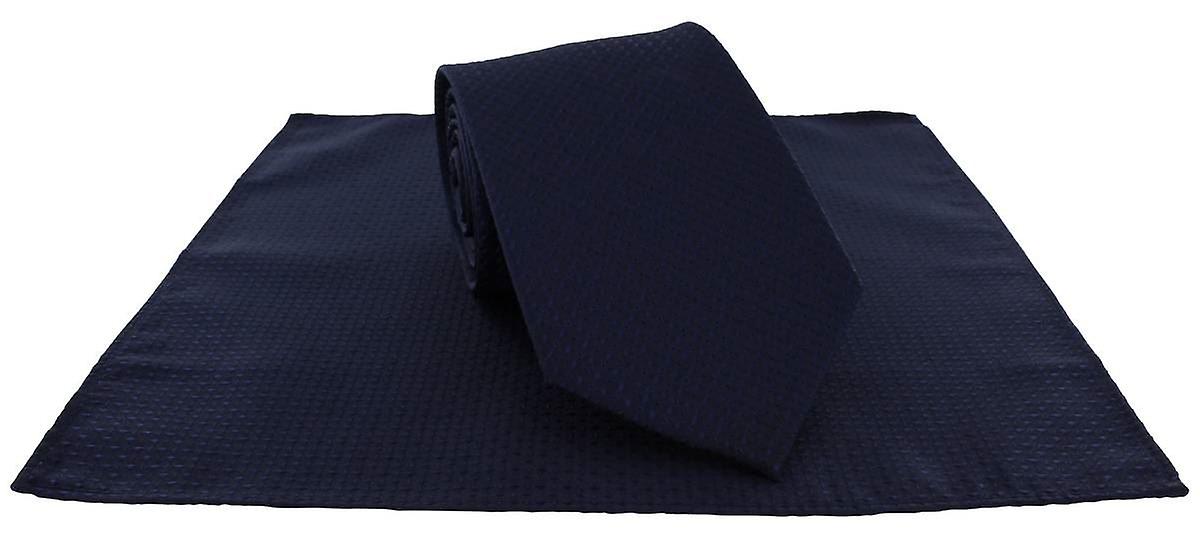 Michelsons of London Semi Plain Tie and Pocket Square Set - Navy