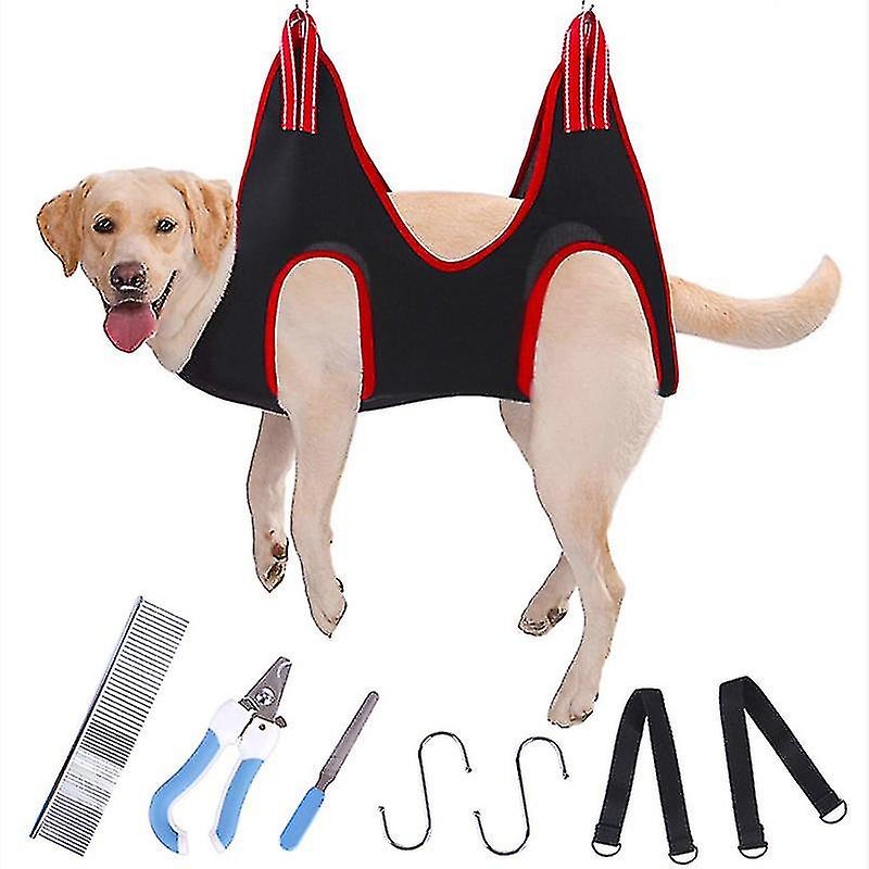 ミミゴペット犬グルーミングハンモックハーネスネイルクリッパー、トリマー、ネイルファイル、くし、通気性犬ハンモック拘束バッグ、犬グルーミングスリングヘルパーF