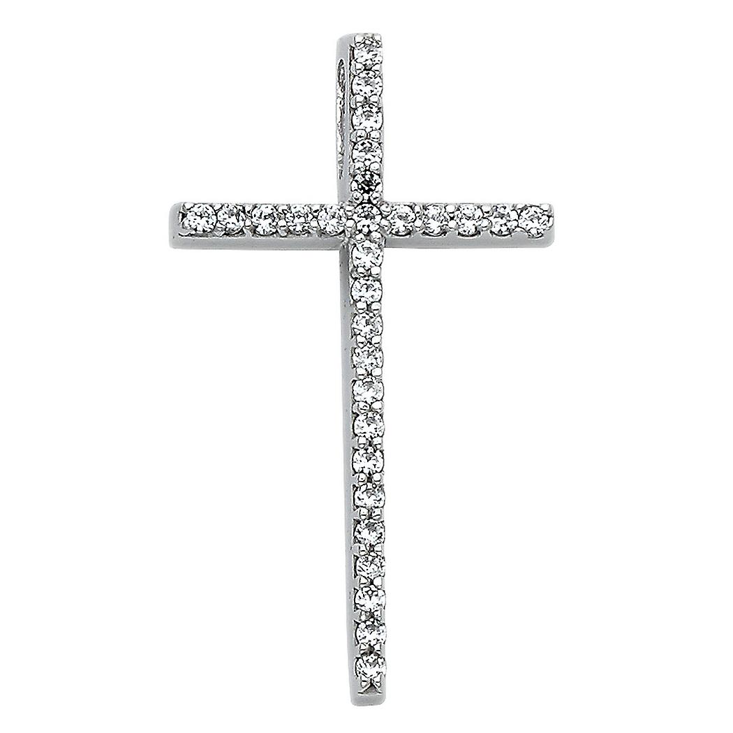 14k White Gold Cubic Zirconia Religious Faith Cross Pendant Necklace 18x30mm-Pendant for Women