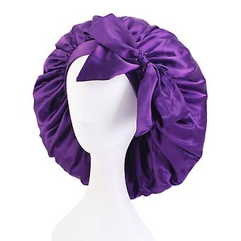 Veeki Set of 3 Satin Sleep Cap - Women Hair Bonnet Elastic Wide Band Hat with Adjustable Silk Night Hat Hair Loss Cap for Salon Sleep Spa, Purple