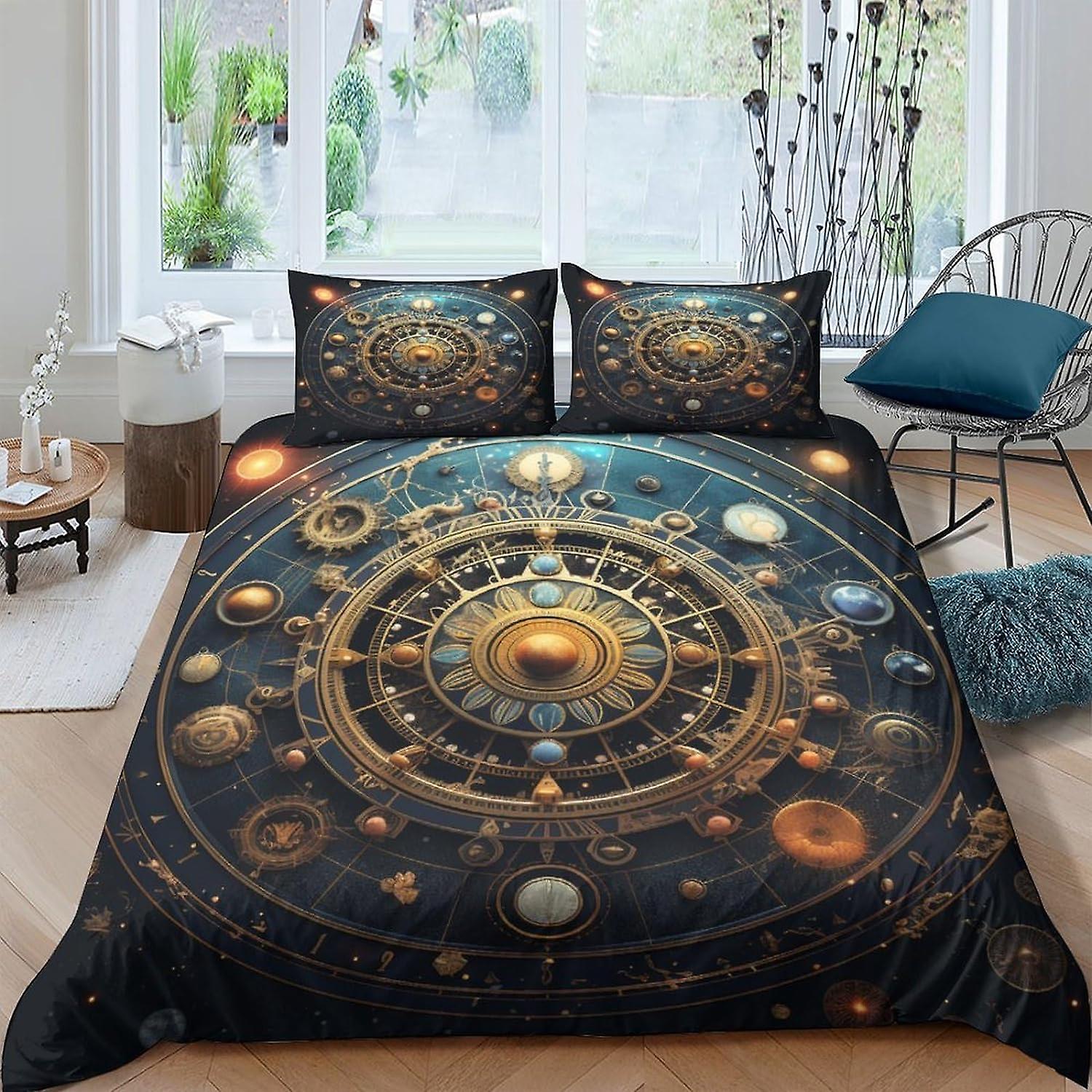 VCLUST Astrolabe Bedding Set Duvet Cover Set for 3D Printed 3 Piece Set Soft Breathable Twelve Zodiac Signs Comforter Cover Quilt Cover with Zipper Cl