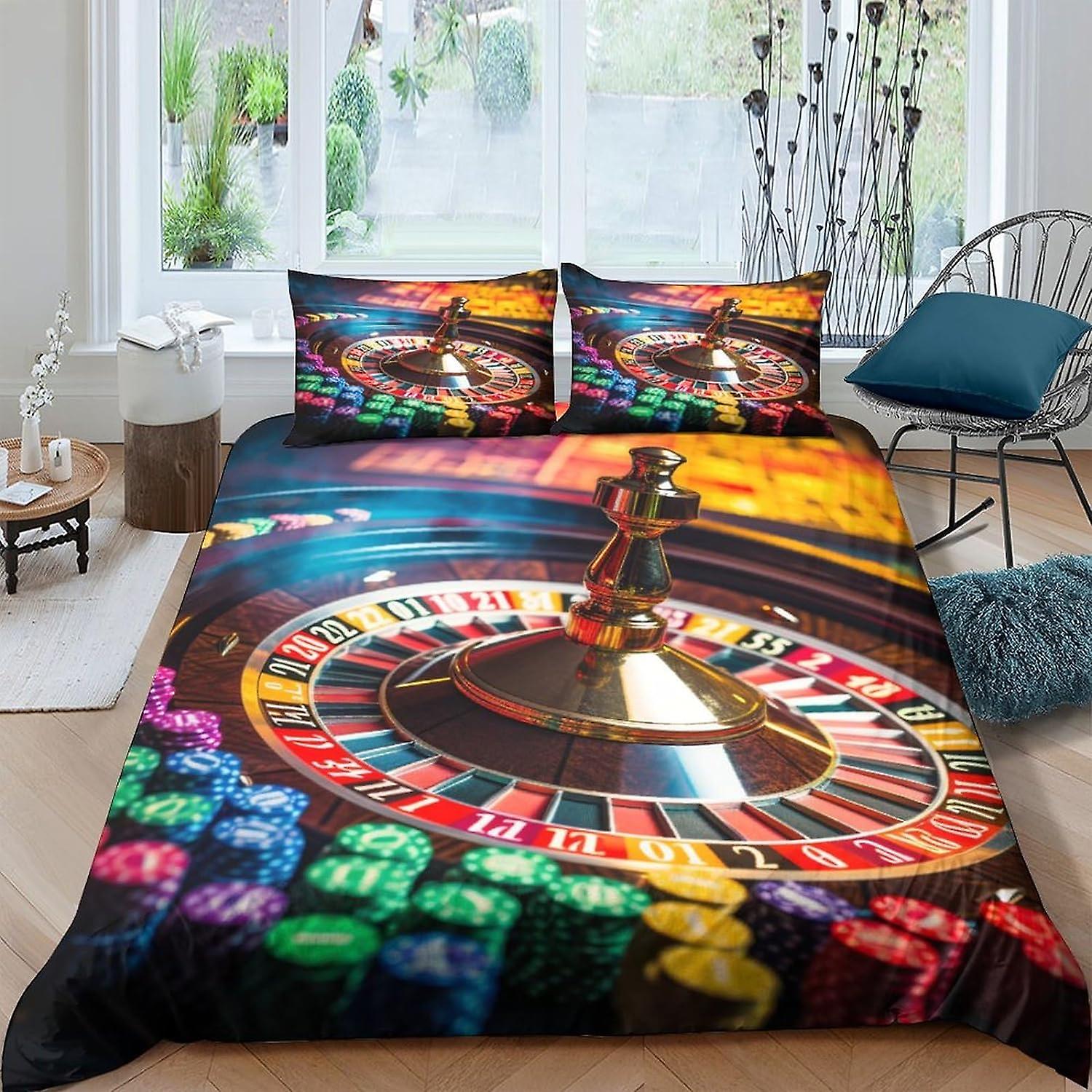 VCLUST Gambling 3D Digital Print Bedding Sets with Pillowcase Duvet Cover Ss Soft Microfiber 3 Piece Set Card Chips Quilt Cover with Zipper Closure