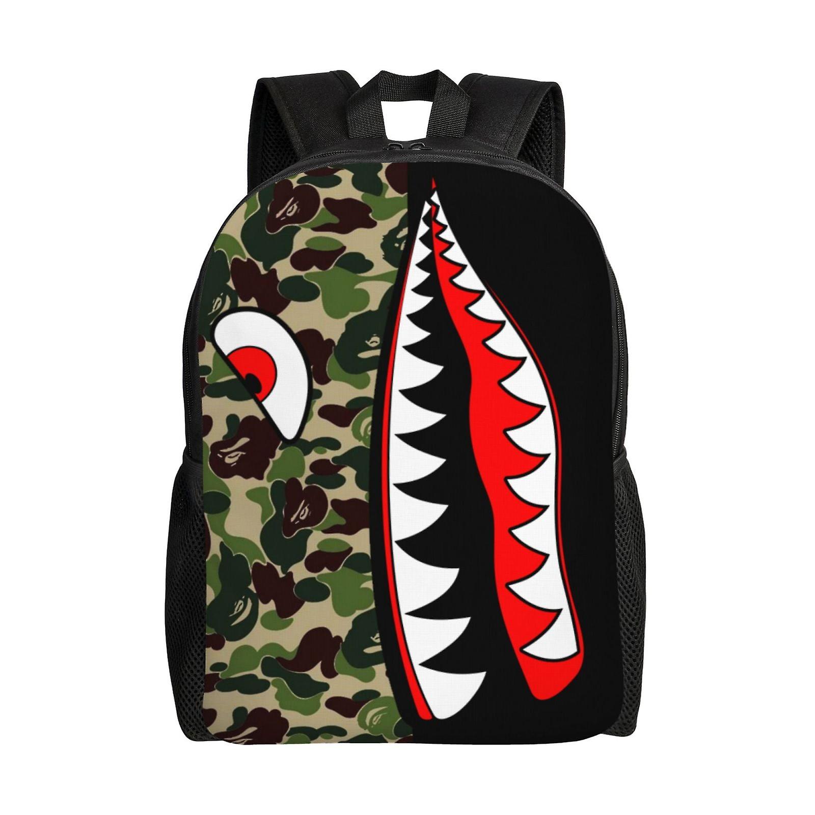 Hip Hop Camouflage Bape Shark Backpack Water Resistant College