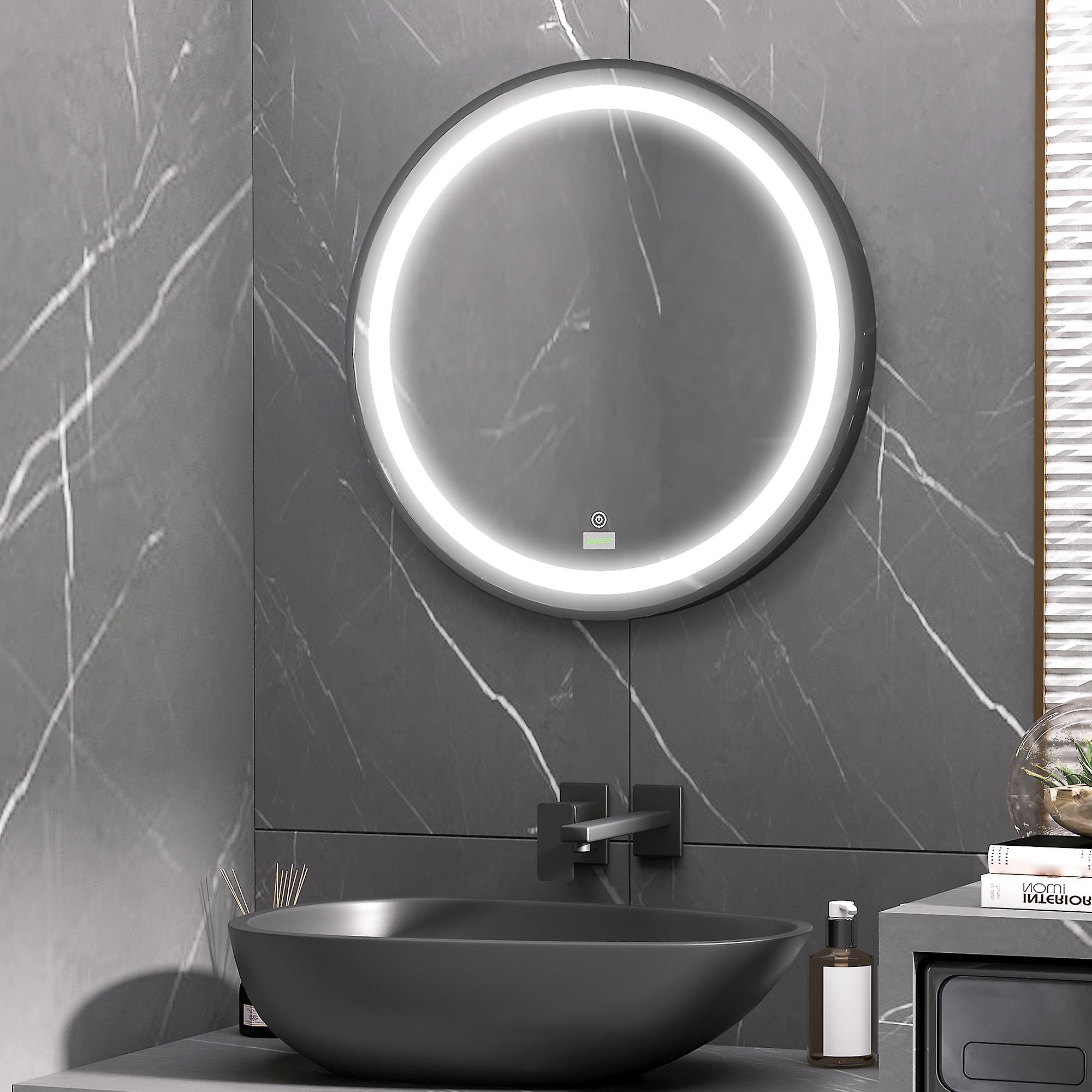 kleankin Wall Mounted Round LED Bathroom Mirror with 3 Light Colours ...