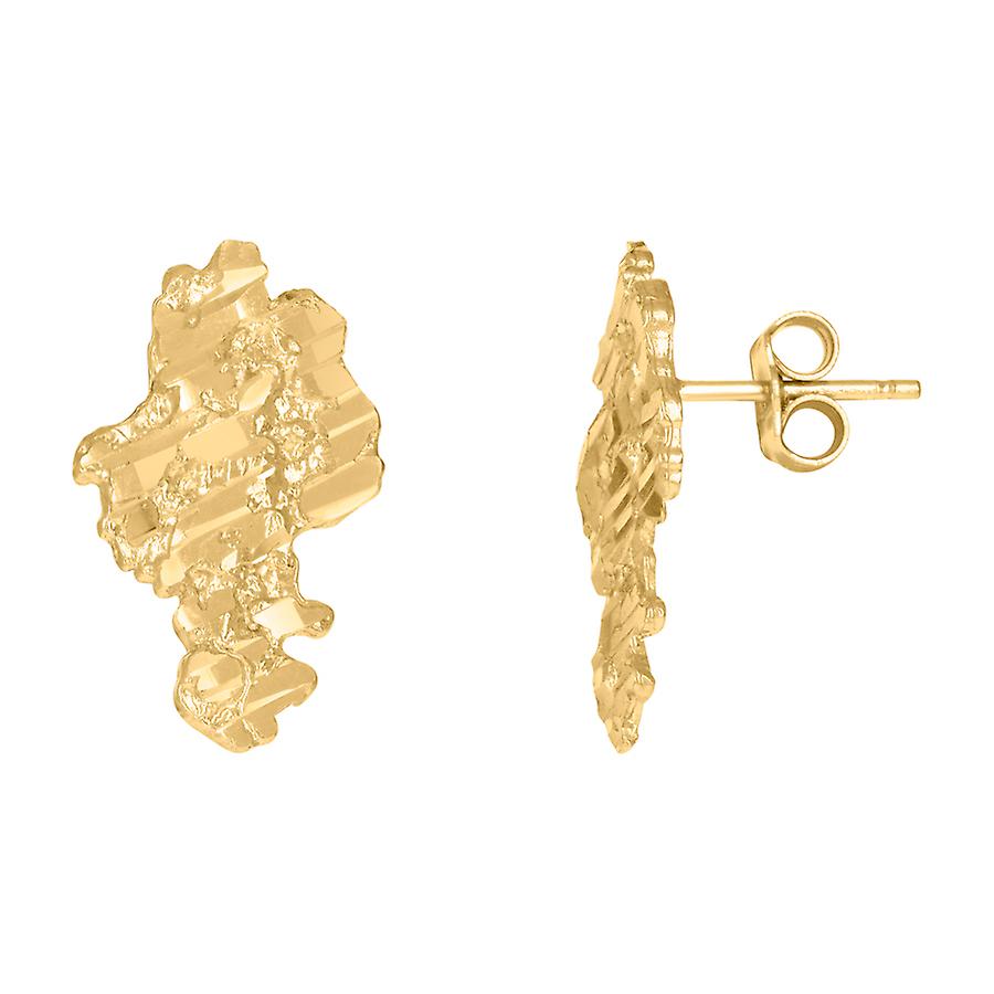 K10イエローゴールドメンズナゲットスタッドピアス男性用18.5x11mmワイドイヤリング - 1.2グラム