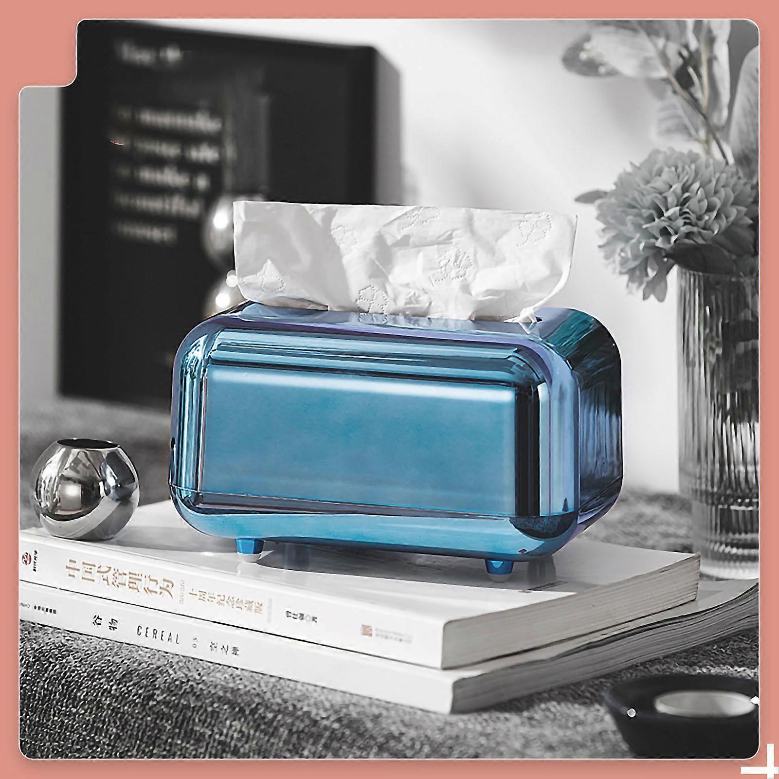 Tissue Storage Box Electroplated Magnetic Retro Built In Spring Facial Tissue Dispenser Box For Home Blue