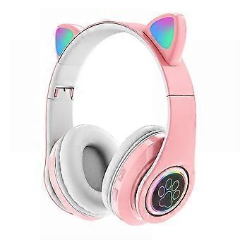 Cat Ear Bluetooth Headset Luminous Cat Ear Wireless Headset Pluggable Cable