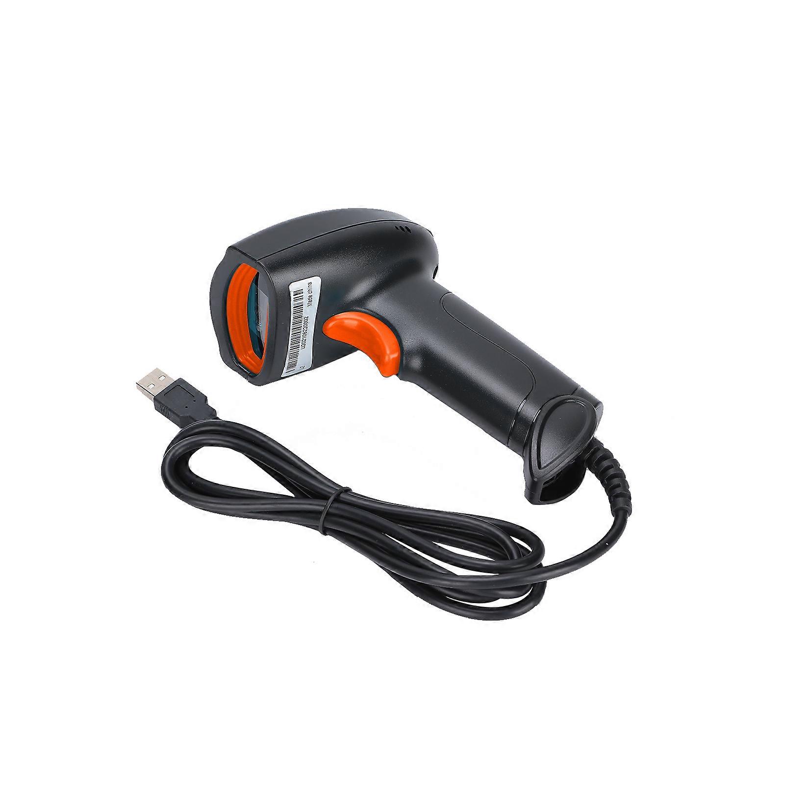 Barcode Scanner Handheld 360 Reading Dustproof Waterproof QR Code USB Reader Noir + Orange