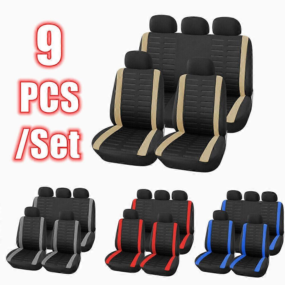 9pcs Full Car Seat Cover Set Universal Polyester Interior w/Headrest Covers NO.59631