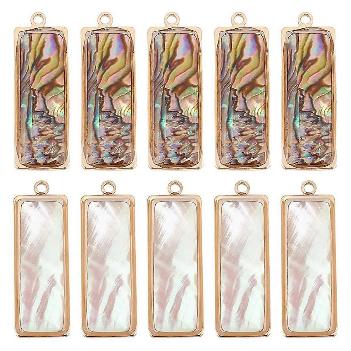 10Pcs 2 Colors Abalone Shell Pendants Natural Shell Charms Sea Shell Pendants Rectangle Shell Dangl