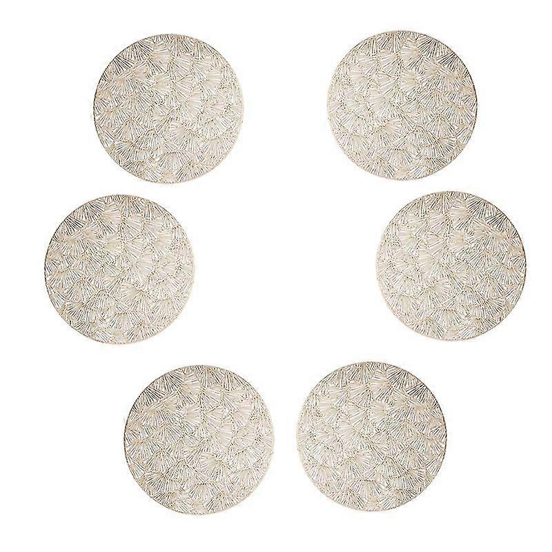 Gold Ginkgo Leaf Round Placemats For Dining Table, Set Of 6 Decor