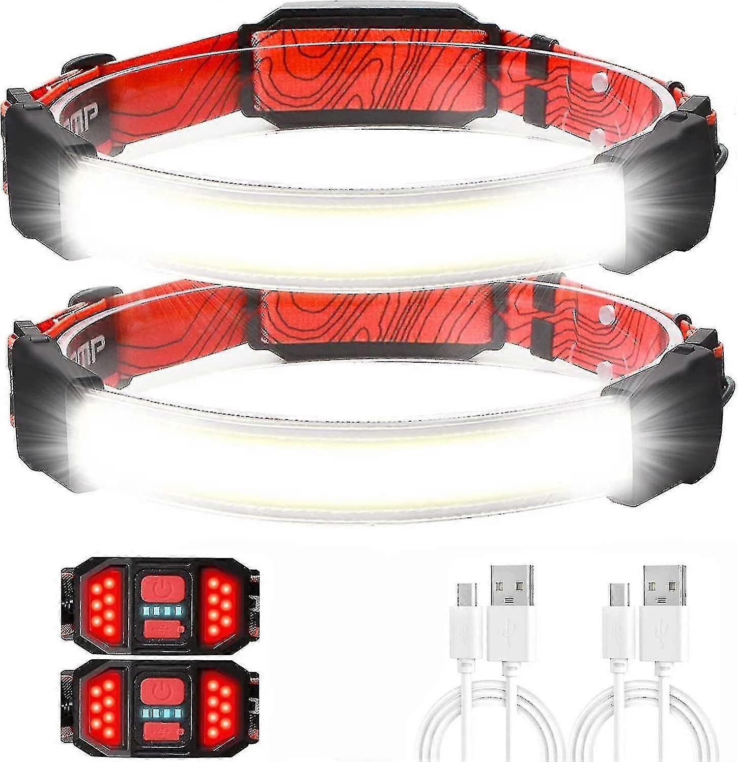 Rechargeable Led Front Lamp, 2 Pieces Of Front Torch Lamp Of 1500 Lumens, Waterproof Ipx5 And Red Rear Front Lamp, 3 Light Modes, Suitable For Campsit