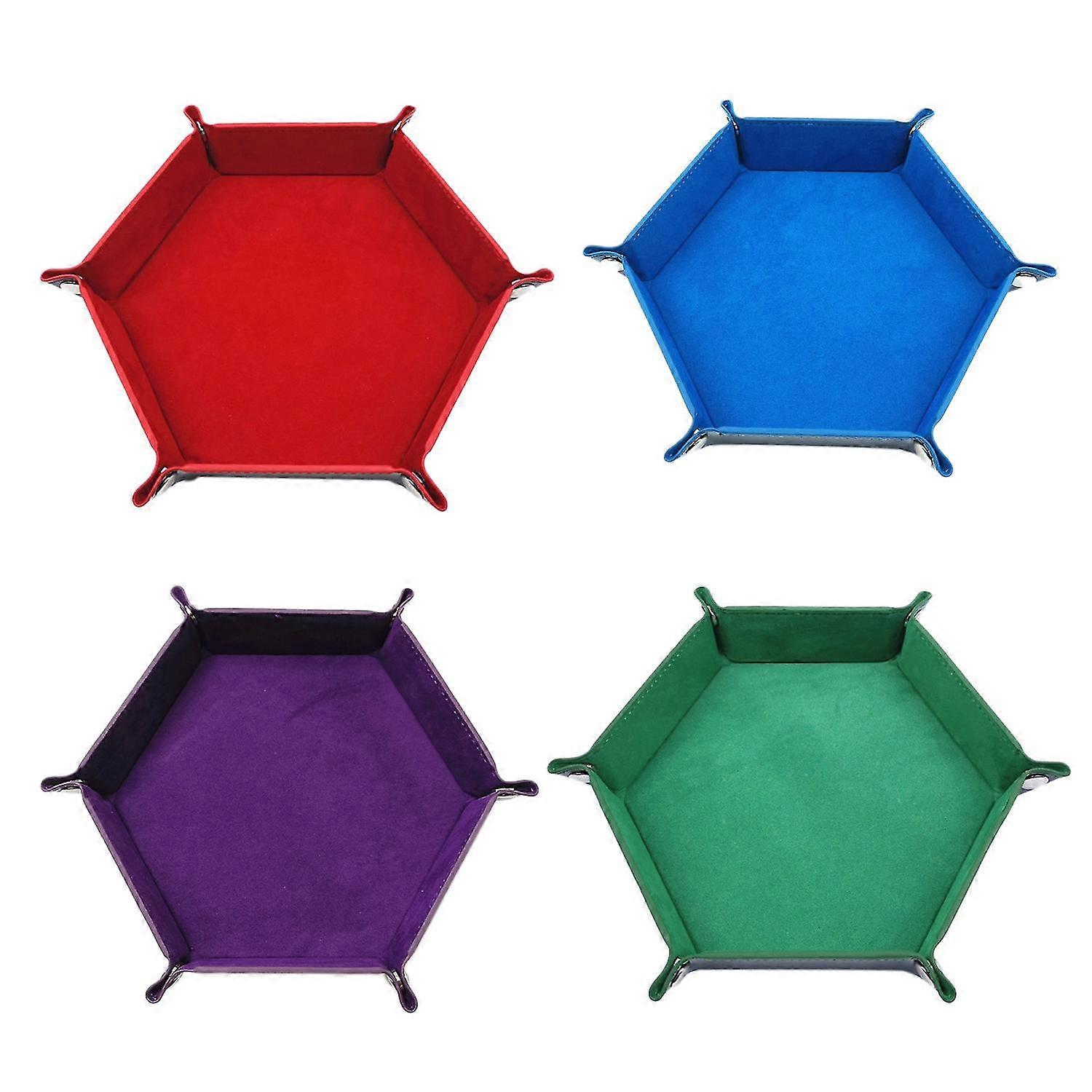 4 Pieces Tray Hexagon Rolling Holder Folding Leather Trays Storage Box For Games Like Rpgtable Game