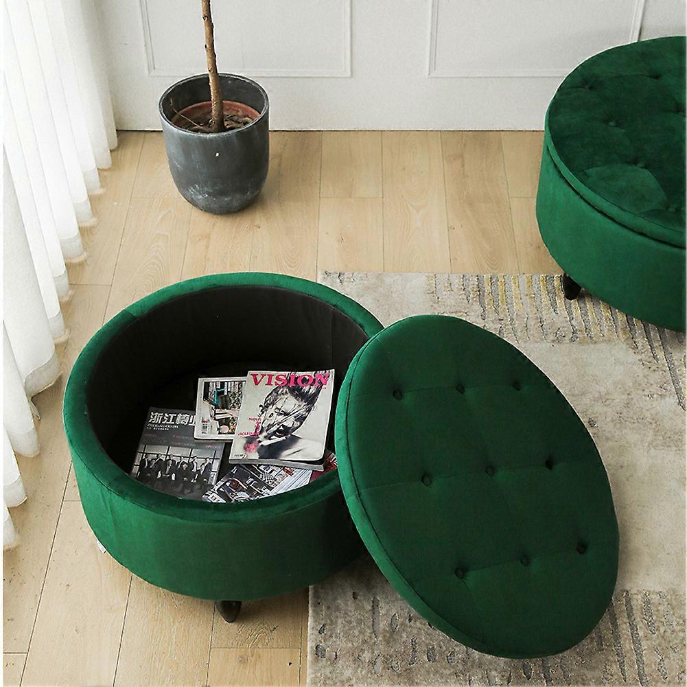 60CM Round Velvet Storage Footstool