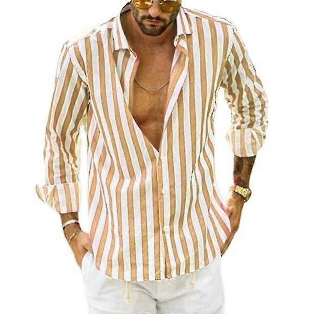 Männer Revers Ausschnitt Gestreiftes Hemd Langarm Button Down Hemd Oberteile