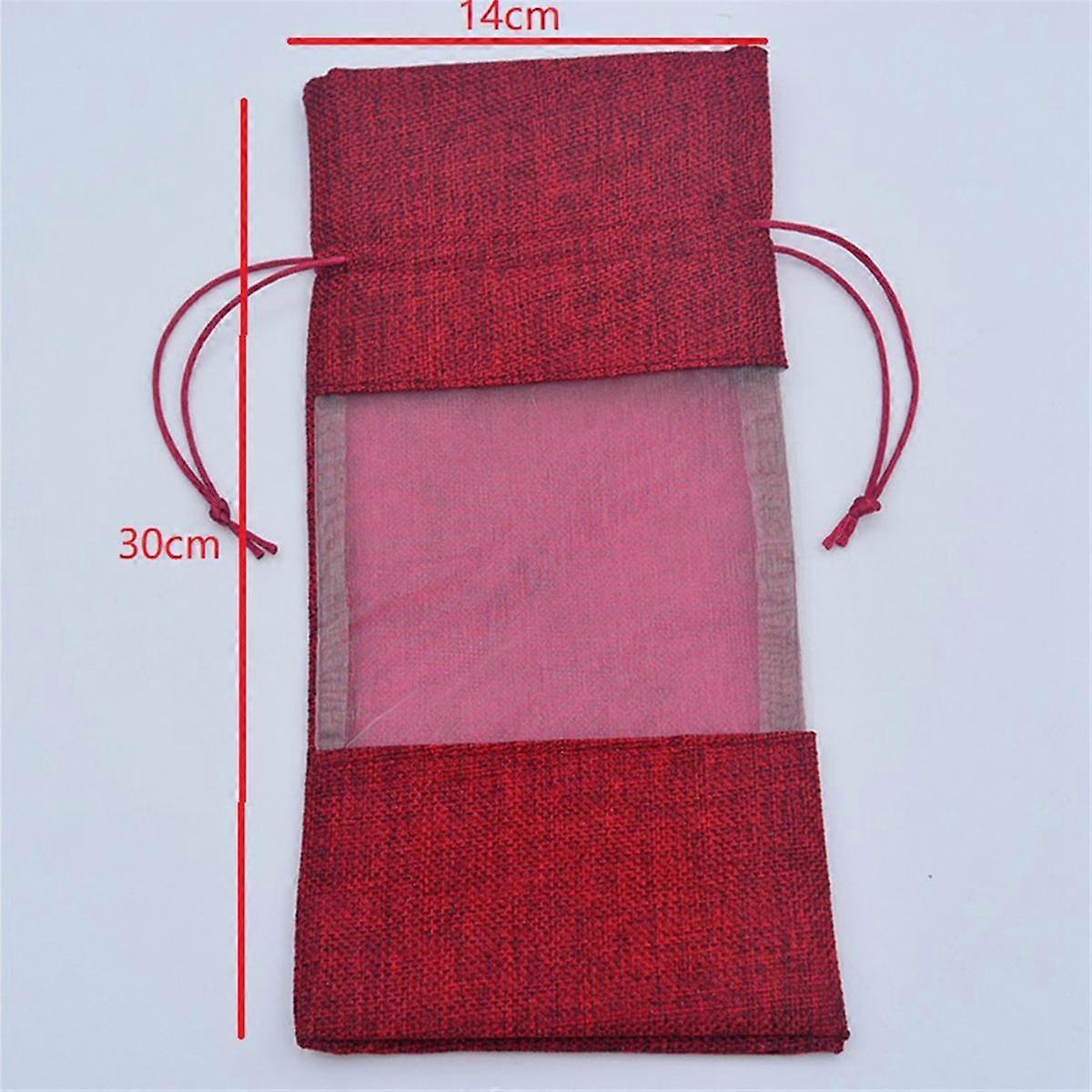 10Pcs Burlap Wine Bottle Bags Wine Bags with Sheer Window Hessian Drawstring Gifts Bags for Wine Tasting Party Favors,B