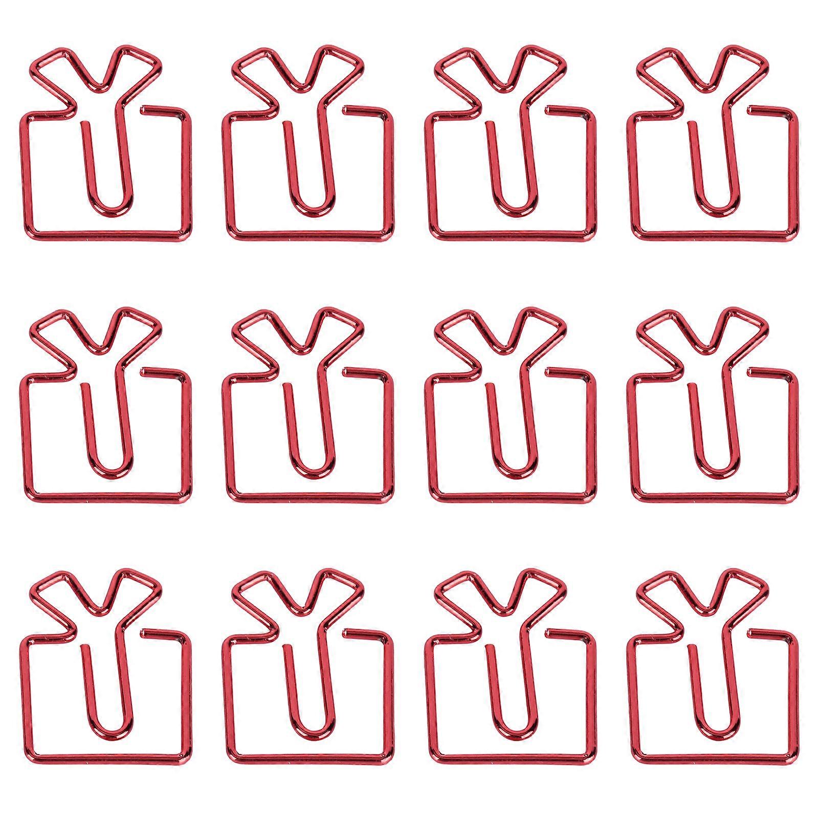 12 Pcs Creative Paper Clip Kit Red Gift Box Shaped Bookmark Cute Paperclips Set