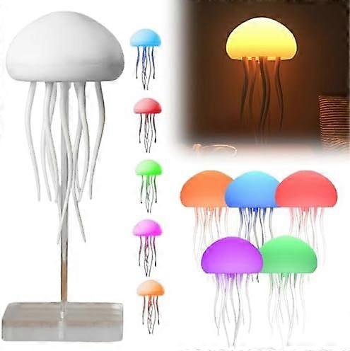 RGB Jellyfish Night Light - USB Rechargeable Lamp with Dynamic Tentacles & 17 Color Changes for Home & Office Decor
