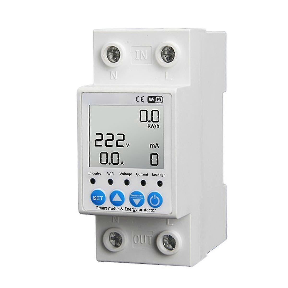 2P Tuya WiFi Intelligent Leakage Protecting Switch 63A Current Voltage Monitoring Circuit Breaker Timer Power Meter