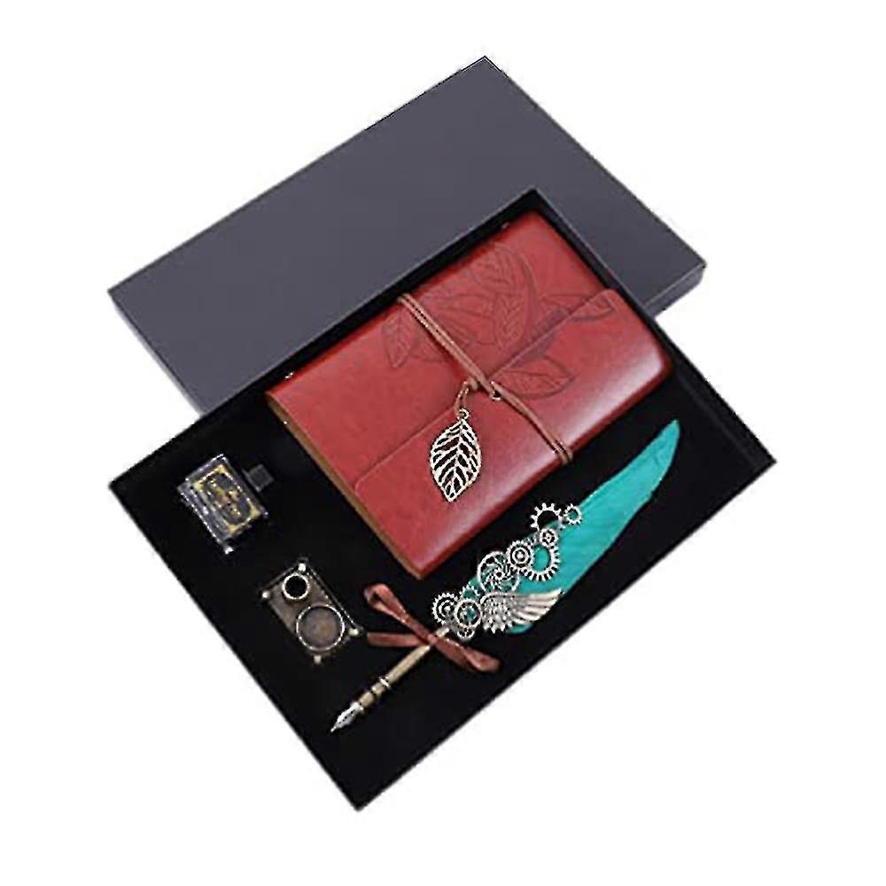 Vintage Feather Pen And Ink Set Retro Quill Dip Pen Calligraphy Writing Signature Pen With Notebook