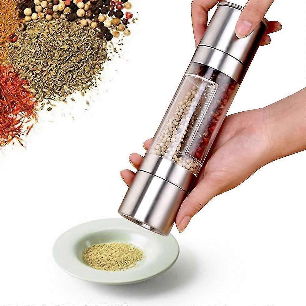 Pepper Mill, Manual Salt Mill, 2 In 1 Spice Mills, Adjustable Grain Size, Pepper And Salt Shaker, Brushed Steel Salt And Pepper Grinder With Built-in