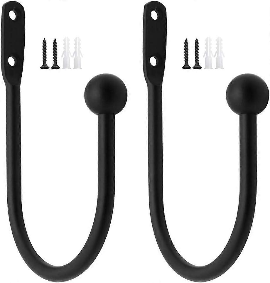 2 Pieces Curtain Drapery Holdbacks Decorative Window Hooks Curtain Tiebacks Metal Curtain Holdback Hooks for Heavy and Light Curtain Hooks Hook - Blac